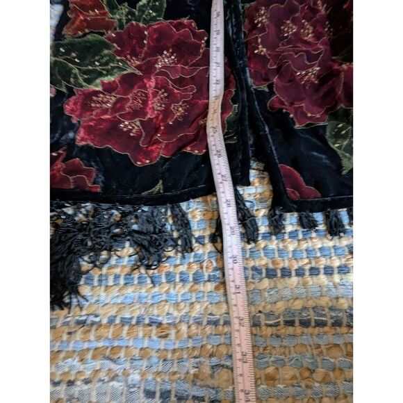 Fringe Knit Cardigan Sweater M Navy Green Blue Cream Open Front Long Line - Picture 6 of 6